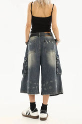 Vintage Washed Workwear Cropped Jeans