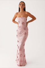 Strapless Sequin Embroidery Backless Floral Dress