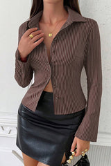 V Neck Striped Long Sleeve Blouse