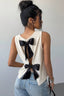 Double Bow Open Back Pleated Tank Top