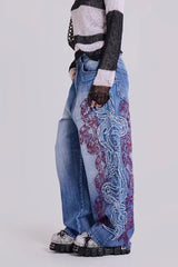 Vintage Embroidered Washed Slouchy Street Casual Jeans