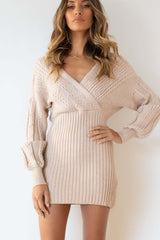 Cable Knit V Neck Bodycon Midi Dress