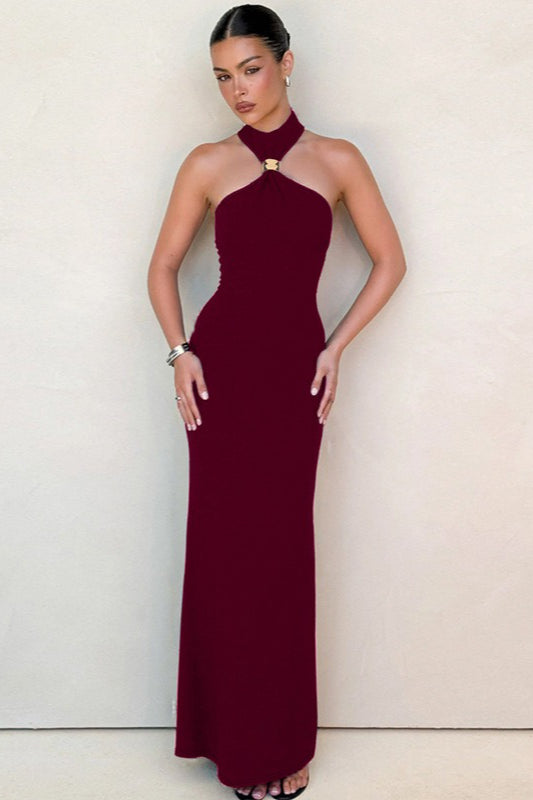 High Neck Sleeveless Slit Formal Dress S / Red