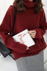Minimalist Turtleneck Solid Color Loose Fit Knit Sweater