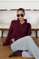 Stand Collar Button Detail Cozy Oversized Sweater