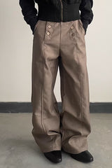Casual Double Breasted Relaxed Wide Leg Pants