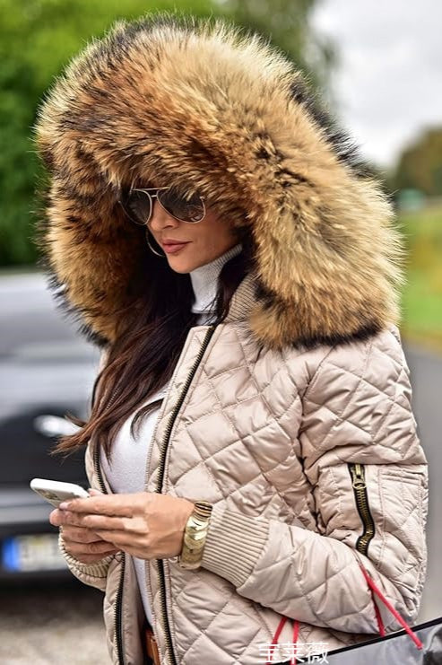 Cropped Casual Hooded Puffer Jacket S / Khaki