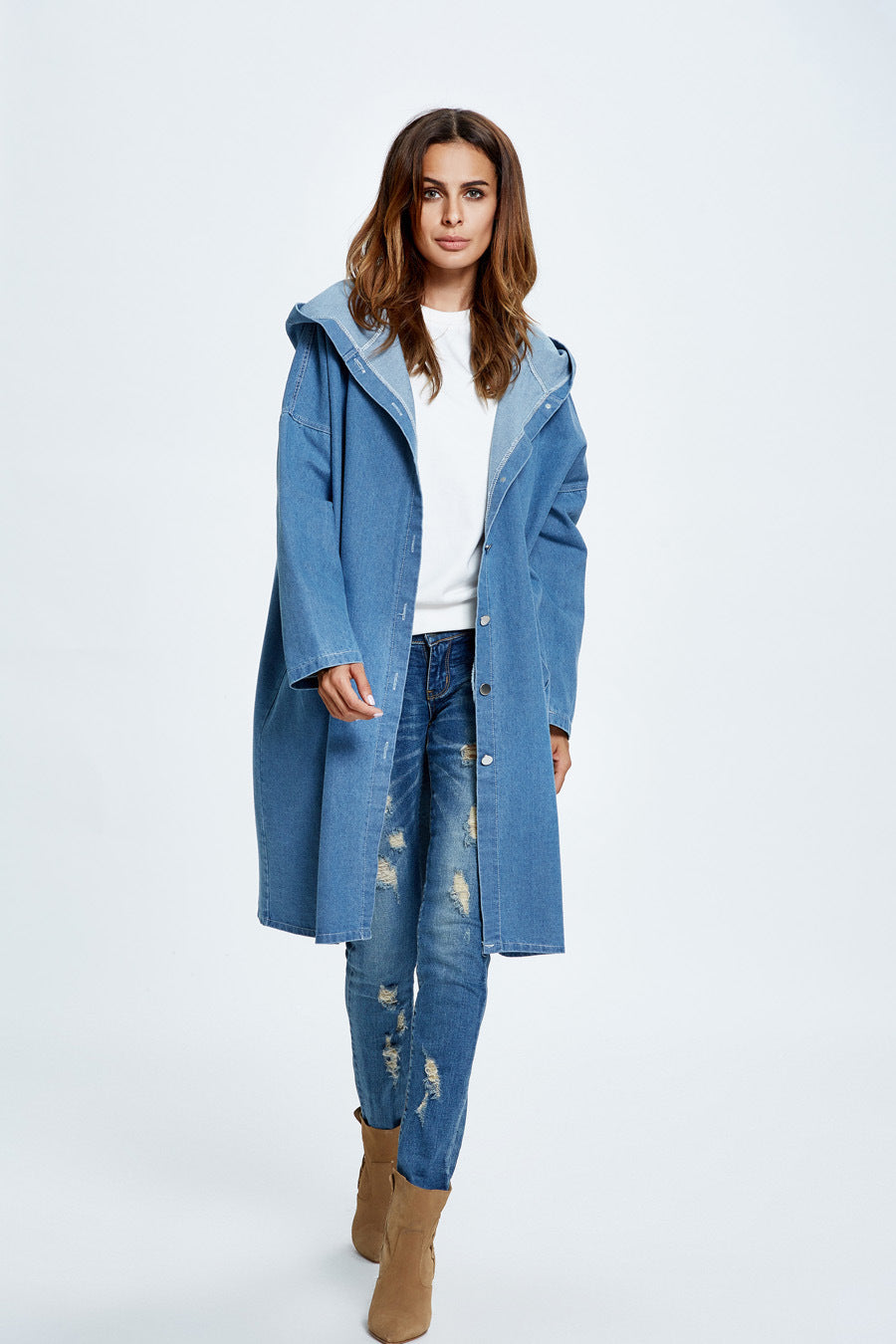 Long Hooded Denim Coat coats