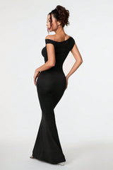 Black Asymmetric Neckline Formal Dress