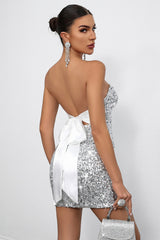 Deep V Strapless Sequin Mini Dress