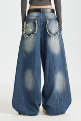 Rivet Patch Curved Leg Loose Retro Hip Hop Jeans