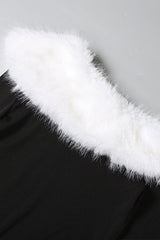 Fur Trim Cold Shoulder Bodycon Dress
