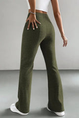 High Waist Ribbed Flared Knit Pants