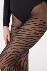 Shapewear Seamless Sheer Black Zebra Jacquard Tights