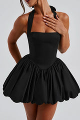 Elegant Halter Tie Bow Puffy Hem Mini Dress