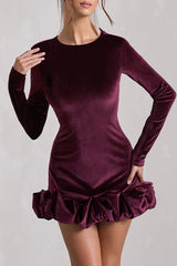 Velvet Crew Neck Ruched Midi Dress