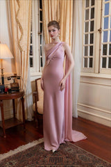Elegant Satin Slant Neck Sheath Formal Dress