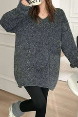 V Neck Sequin Oversized Sweater