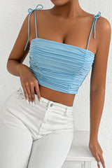 Sexy Tie Ruched Spaghetti Strap Crop Top
