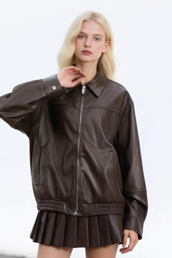 PU Leather Casual Lapel Jacket