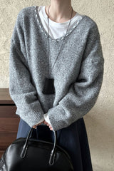 Oversized V-Neck Knit Sweater
