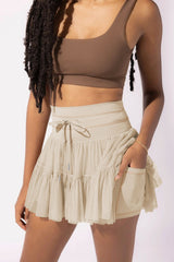 Pleated Tie High Waist Short Skirt