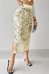 Solid Sequin High Waist Midi Christmas Skirt