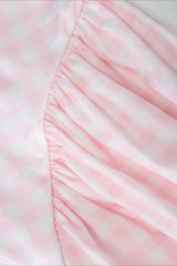 Plaid Printed Ruched Backless Spaghetti Strap Prom Dress