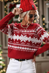 Christmas Color Block Crew Neck Snowflake Sweater