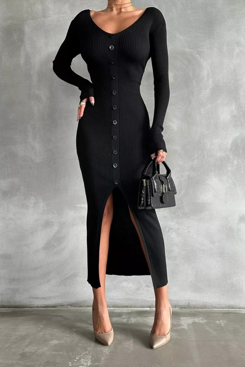 V-Neck Bodycon Knit Sweater Dress