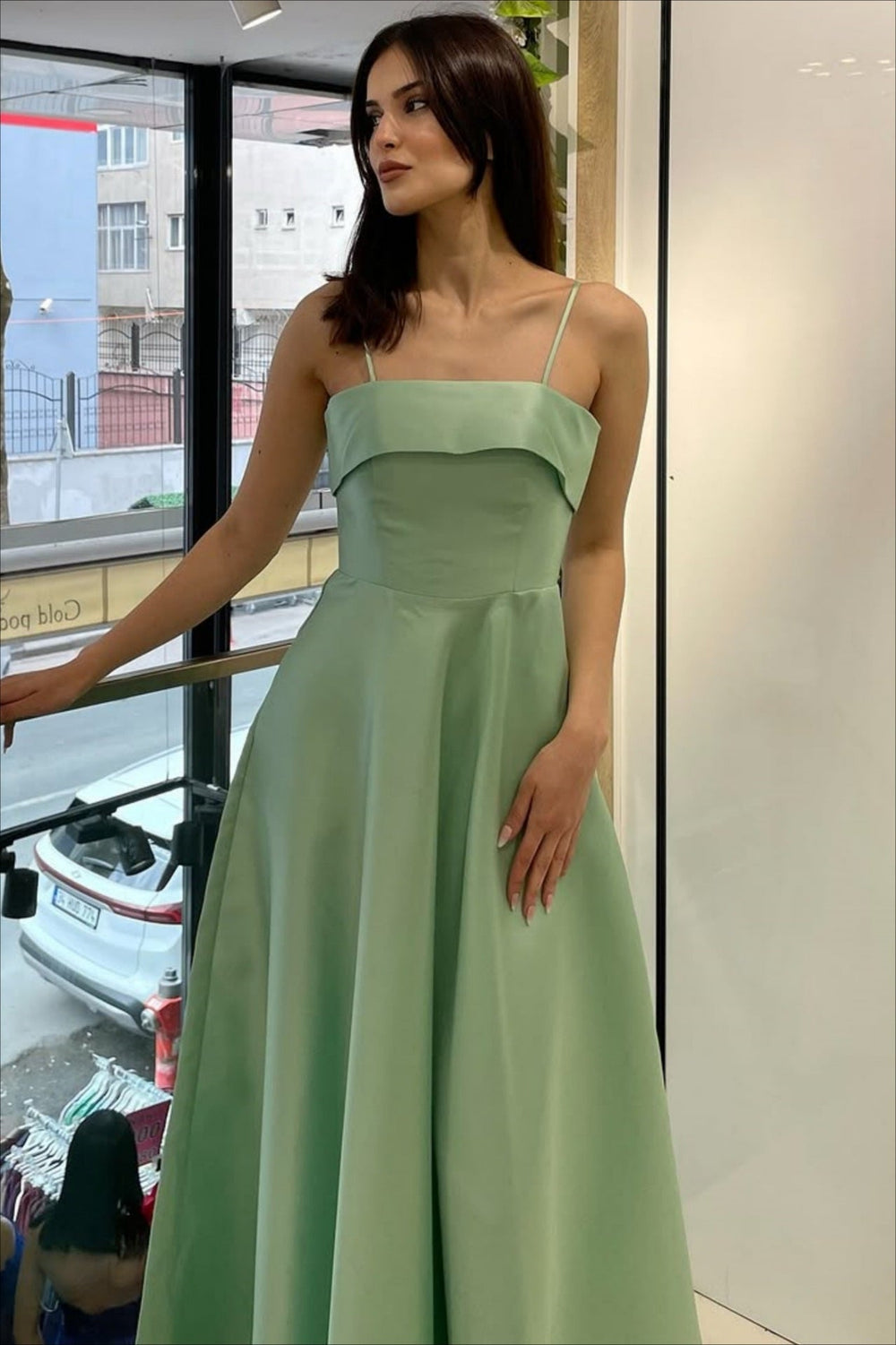 Elegant Satin Slip Vintage Formal Dress S / Green
