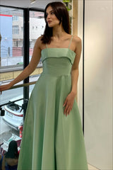 Elegant Satin Slip Vintage Formal Dress S / Green