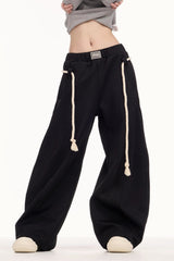Casual Drawstring Elastic Waist Wide Leg Sweat Pants