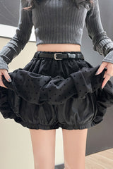 Polka Dot Black Belted Tulle Mini Skirt