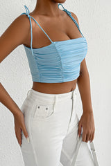 Sexy Tie Ruched Spaghetti Strap Crop Top