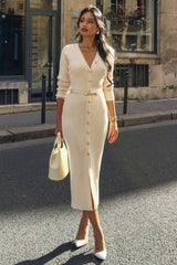 Long Sleeve Button Sweater Dress