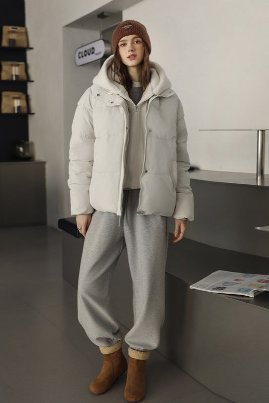 Faux Fur Panel Cropped Puffer Jacket