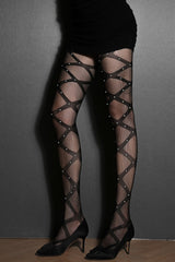 Small Mesh Pearl Cross Openwork Tights