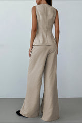 Breathable Linen Style Vest Wide Leg Pants Set