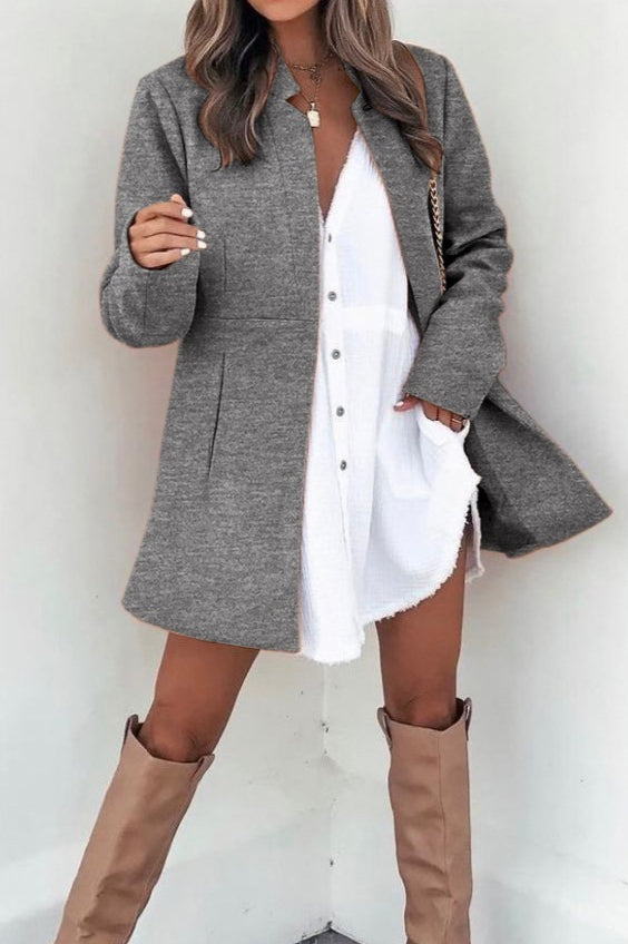 Brushed Wool Solid Long Sleeve Coat coats