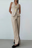 Breathable Linen Style Vest Wide Leg Pants Set