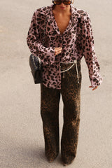 Leopard Print Shoulder Pad Blouse