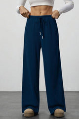 Draped Drawstring Wide Leg Knit Pants