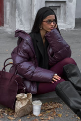 Solid Color Zipped Hooded Puffer Jacket