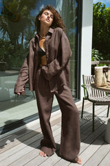 Cotton Long Sleeve Button Down Shirt Pants Set