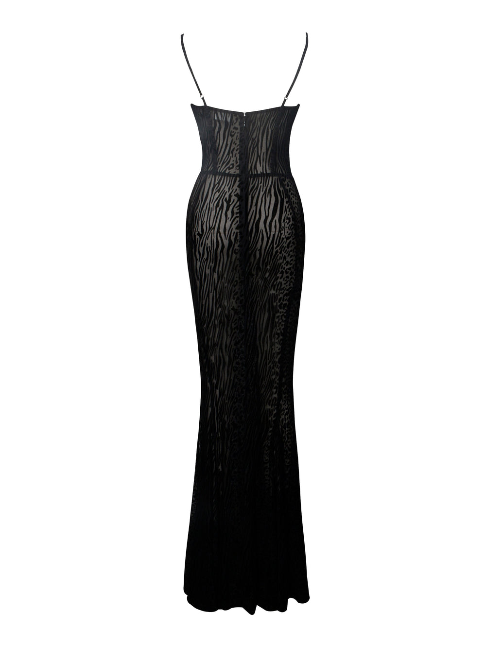 Ulani Black Burnout Velvet Graceful Detail Mesh Maxi Dress Dresses