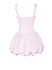 Aubrey Pink Satin Charming Bubble Hem Mini Dress Dresses