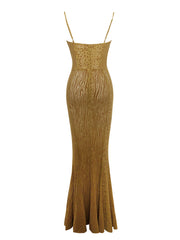 Ulani Gold Burnout Velvet Graceful Detail Mesh Maxi Dress Dresses