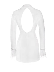 Quilla White Feather Crystal Graceful Sleeve Backless Blazer Dress Dresses