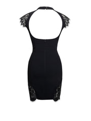 Quinella Black Lace Charming Crepe Backless Mini Dress Dresses